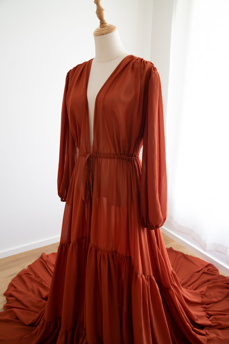Pre-order Everly Robe / Wrap Dress in rust