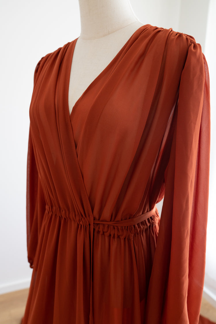 Pre-order Everly Robe / Wrap Dress in rust